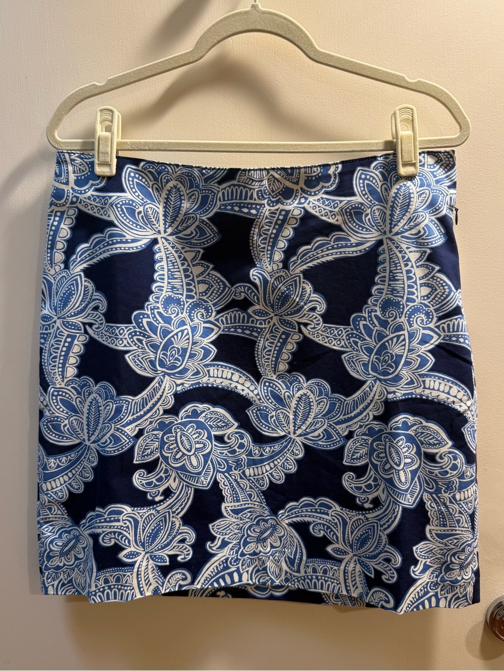 Talbots Navy Blue Floral Print Pencil Skirt